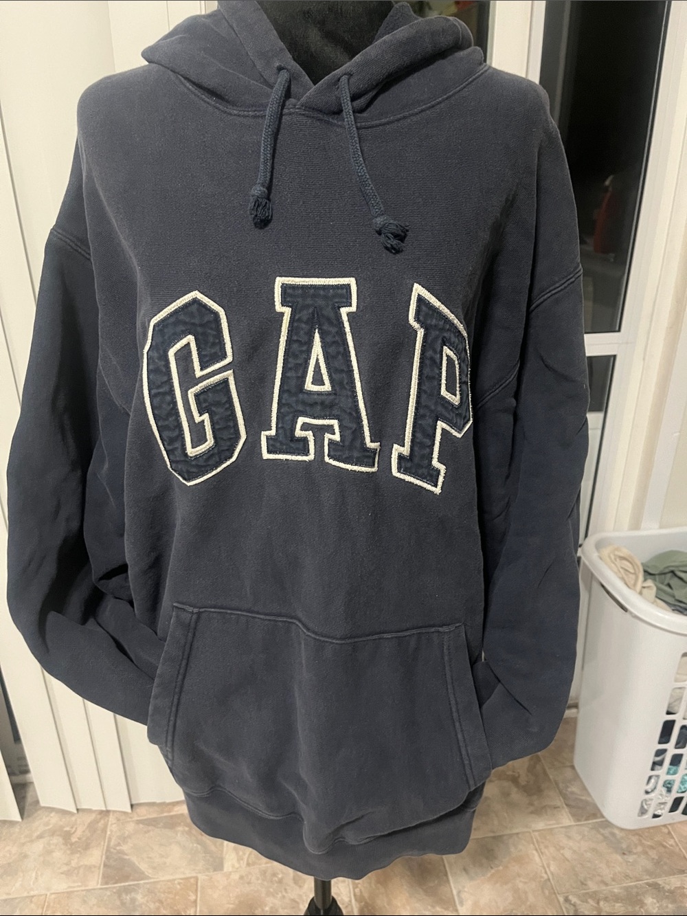 GAP Men's Dark Navy Crewneck Hoodie with White Appliqué
